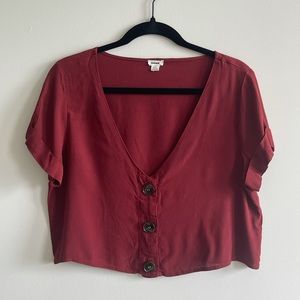 Garage Maroon Button Up Crop Top